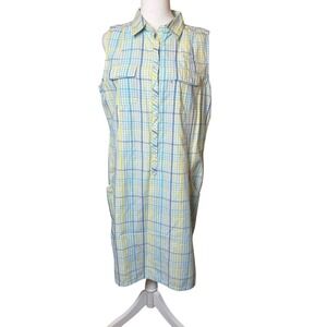 Columbia Women's Shirt Dress XL Extra Large Blue Yellow Plaid Super Bonehead